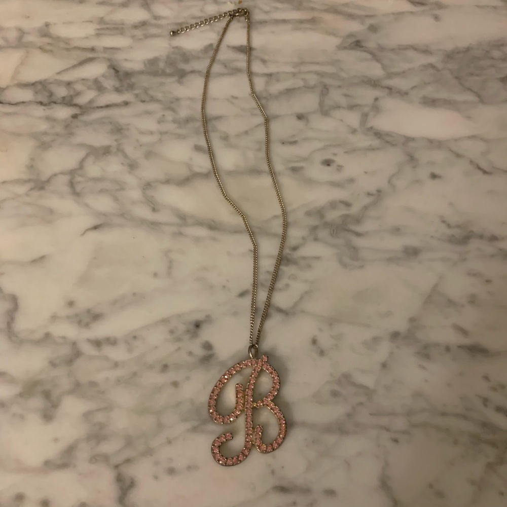 B Rhinestone Pendant Necklace